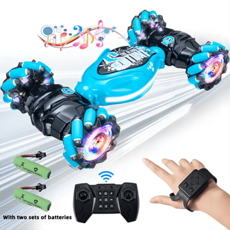 1pc Blue/Red RC Car, 4WD Gesture Control Stunt Car With Lights And Music - The Perfect Gift For Kids On Special Occasions. Gesture Control RC Car Toy With Smartwatch Gesture Sensor, 2.4GHz Remote Control Car With Lights And Music, 360° Drifting Off-Road RC Stunt Car