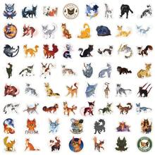60 piezas/Paquete Pegatinas de novela de cómics de gatos guerreros de fantasía, calcomanías estéticas lindas y curiosas de dibujos animados aptas para manualidades, tarjetas, sobres y regalos para niños y adolescentes