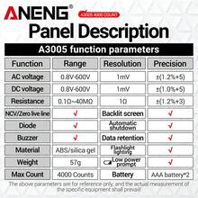 ANENG A3005數字電測筆式4000計數專業計量儀器非接觸自動電壓歐姆二極管測試器，適用於工具 - 黑色 - 查看 11