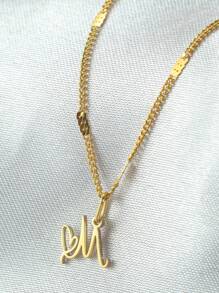 1pc Fashion Personalized 26 Initial Letter Pendant Necklace, Versatile Design Suitable For Christmas Wear & Gift - Gold - View 11