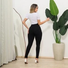 CALÇA SOCIAL SKINNY LYCRA CINTURA ALTA FIVELA ENCAPADO - Preto - Visão 5