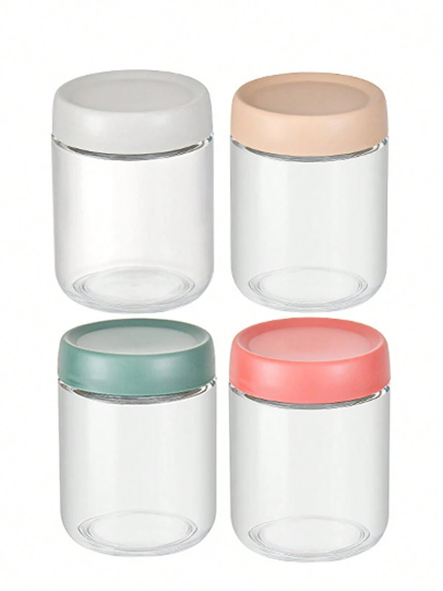 4入組 16盎司隔夜燕麥容器，封口玻璃罐，寬口梅森沙拉罐，玻璃食品儲存容器，適用於小吃、優格、香料和糖果 - 彩色 - 查看 1