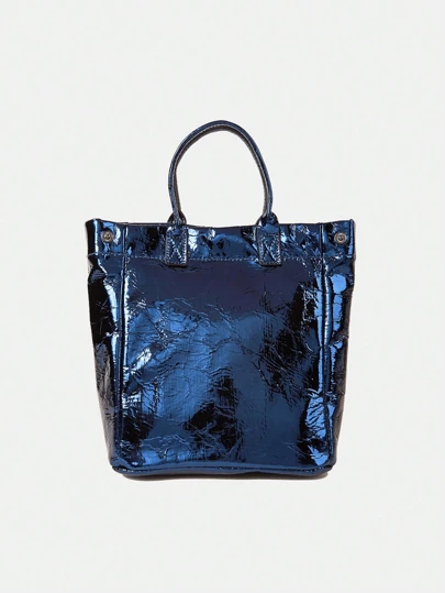 Neue Craquelé-Effekt Metallic-Farbe Silber glänzende PU Pendler-Handtasche Lässig Umhängetasche Y2K