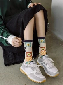 5 Pares de calcetines para mujeres con estampado de flores multicolores y de fresas, calcetines de moda absorbentes de la humedad que combinan con calcetas tubulares para mujeres, adecuados para uso diario