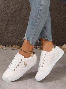 女士秋季系帶運動鞋，時尚、多功能、舒適柔軟的白色鞋子，適合戶外跑步和健行 - 白色 - 查看 2