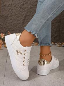 女士秋季系帶運動鞋，時尚、多功能、舒適柔軟的白色鞋子，適合戶外跑步和健行 - 白色 - 查看 4