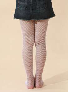 Flicka Net Strumpbyxor I Fisknät Och Grid Design - Vitt - Visa 3