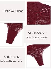 4 - Miếng Thongs Đối với phụ nữ Ren gợi cảm Trở lại Hoa Quần lót không đường may Liền mạch Đồ lót - Nhiều màu - Xem 3