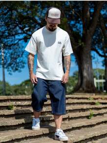 Men Denim Shorts - 深色水洗藍 - 查看 2