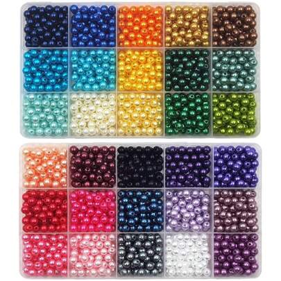 2 Boxes About 1500pcs 6mm Pearl Beads 30 Colors Randomly Plastic Spacers Beads For Jewelry Earrings Bracelet Making Craft Gift For Party Birthday Mother's Day