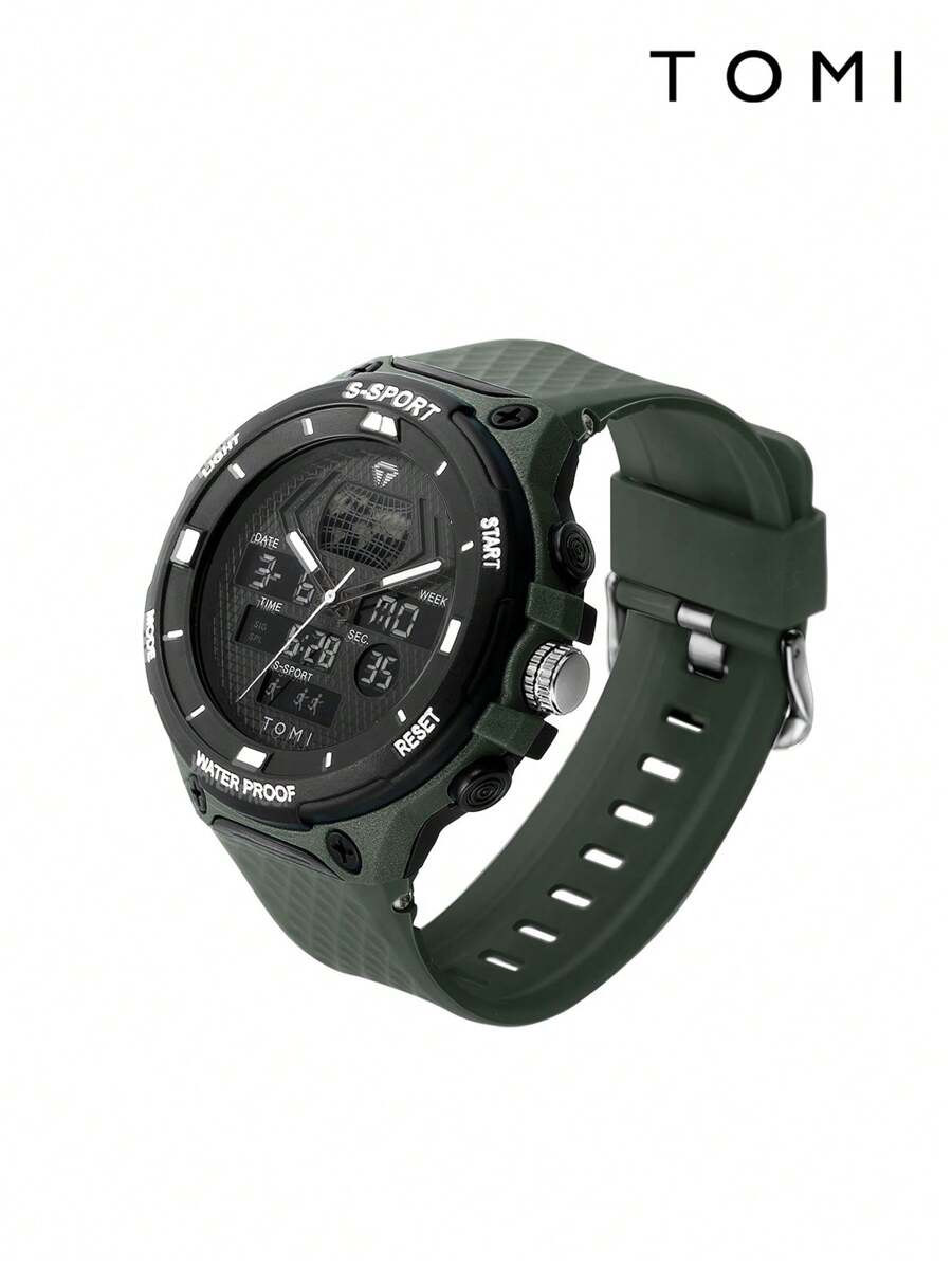TOMI Dual Display Digital Sports Watch For Kids And Youth, One Piece In Box, Suitable For Daily Life And Outdoor Sports - Army Green - View 1