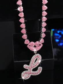 CVNANA قلادة سلسلة مربوطة مزخرفة مليئة بالألماس للرجال والنساء، قلادة حرف الهيب هوب لشفة الشفاه المزخرفة، هدية مجوهرات للفتيات.