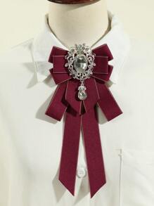 1pc Women's Fashion Black Gemstone Pendant With Black Ribbon Bow Necktie, Suitable For Banquet, Gift, School Outfit - Black - View 6