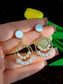 1 对优雅宫廷风仿珍珠白色耳环，适合夏日海滩、甜美女孩”日常搭配配饰 - 彩色 - 查看 6