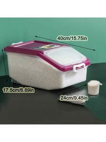 1pc Rice Bucket Household Rice Storage Box For 15kg/20kg/30kg/50kg With Anti-Insect And Moisture-Proof Sealed Rice Canister For Storing Rice - Pink - View 2