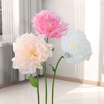 Artificial Large Flower Red Gauze Peony And Peony Simulated Handmade Flower Home Decoration Wedding Stage Photo Props Window Display Decoration
