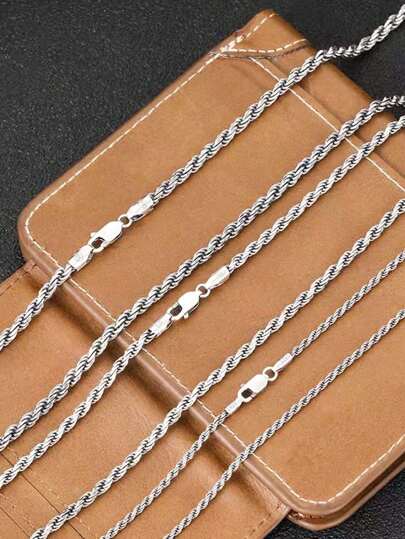 Collana a catena per la clavicola in argento Sterling 925 per uomini e donne, con corda, torsione di corda, catena per maglione, catena singola, versatile e personalizzata, può essere abbinata a pendenti, ideale per regali di festa alla fidanzata e al fidanzato.