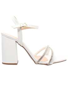 Sandália Feminina Strass Salto Grosso Alto Tiras Perfeita