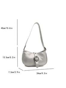 黑色極簡風袋，扣釦裝飾腋下袋，萬能腋下袋 - 銀色 - 查看 7