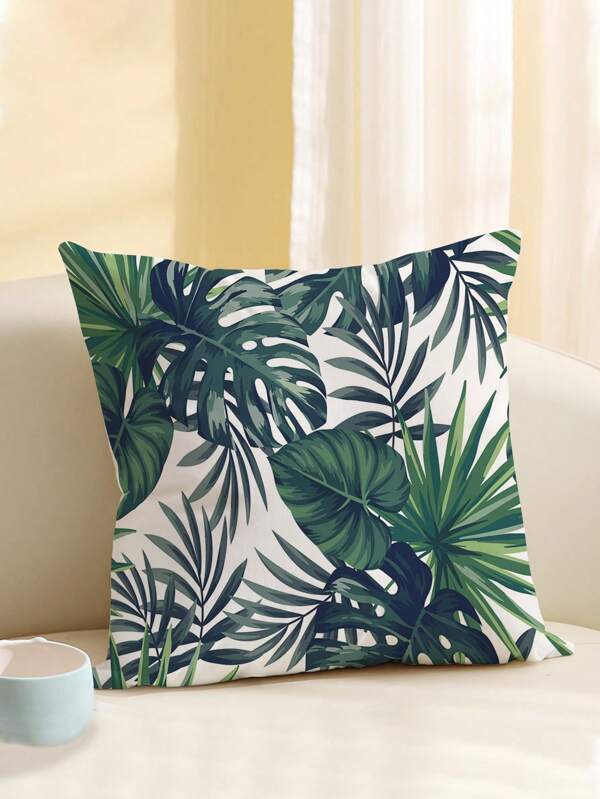 1pc Green Leaf Pattern Printed Cushion Cover, Modern Pillowcase, Single-Side Printed, Sofa, Home Decorative Pillow Cover (Pillow Core Not Included)