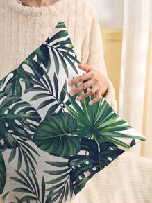 1pc Green Leaf Pattern Printed Cushion Cover, Modern Pillowcase, Single-Side Printed, Sofa, Home Decorative Pillow Cover (Pillow Core Not Included)