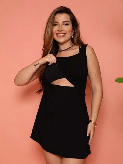 Vestido amamentação regata vestidinho gestante regatinha roupa maternidade abertura amamentar grávida tamanho único ao plus size