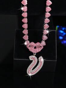 CVNANA قلادة سلسلة مربوطة مزخرفة مليئة بالألماس للرجال والنساء، قلادة حرف الهيب هوب لشفة الشفاه المزخرفة، هدية مجوهرات للفتيات.