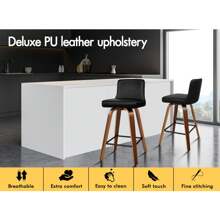 ALFORDSON 2x Swivel Bar Stools Kitchen Wooden Dining Chair PU Leather, Bailey Series, All Black/Black And Brown