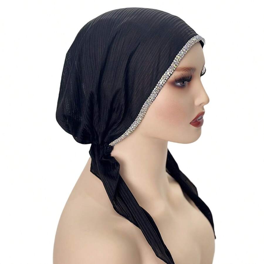 1 buc. Eșarfe pentru cap decorate cu strasuri, cu lanț de modă în dungi elastice pentru femei, benzi de păr ocazionale versatile pentru purtarea zilnică
