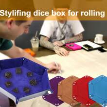 1pc PU Leather Folding Storage Tray, Hexagonal Dice Tray, Dice Holder Storage Box, Plain Desktop Storage Basket For Dice Games, Adult Party Games Suitable For Halloween/Christmas/Thanksgiving - Multicolor - View 10