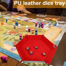 1pc PU Leather Folding Storage Tray, Hexagonal Dice Tray, Dice Holder Storage Box, Plain Desktop Storage Basket For Dice Games, Adult Party Games Suitable For Halloween/Christmas/Thanksgiving - Multicolor - View 7