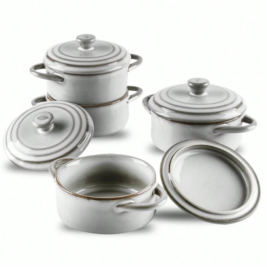 KOOV Small Casserole Dish With Lid, Oven Safe Bowls, 12 Oz Ramekins With Lids, Souffle Dish, Ceramic Casserole Dish Set Of 4, Mini Dutch Oven Reactive Glaze - Variable Grey - View 1