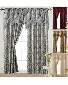 Luxury Fancy Jacquard Design Room Darkening Curtain Panel With Attached Waterfall Valance, 54 By 84-Inch Solid Plain Colors Rod Pocket Modern Semi Blackout For Living Room Bedroom And Dining Room - 灰色 - 查看 2