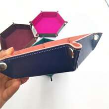 1pc PU Leather Folding Storage Tray, Hexagonal Dice Tray, Dice Holder Storage Box, Plain Desktop Storage Basket For Dice Games, Adult Party Games Suitable For Halloween/Christmas/Thanksgiving - Multicolor - View 9