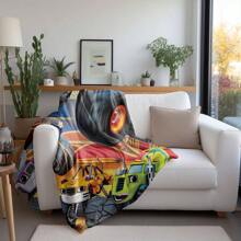 1pc Cozy Multi-Use Flannel Blanket – Cartoon Truck Pattern, Ideal For All Seasons, Easy Maintenance, Perfect Gift
