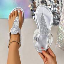 Sandálias Femininas Vintage Prateadas, Elásticas e Planas, Confortáveis - Prata - Visão 1