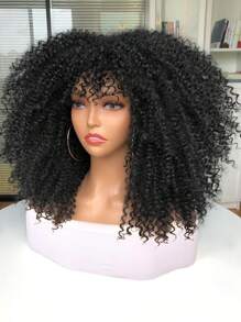 Tóc giả xoăn cho phụ nữ Tóc giả xoăn Afro Bomb có mái bằng sợi tổng hợp không cần keo Tóc xoăn dài xoăn - màu đen - Xem 5