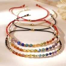 1pc Boho Style Summer Bracelet With Semi-Precious Stones, Colorful Glass Beads, Adjustable, Handmade, Great Gift For Women