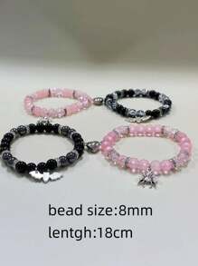 2 Pcs Of Spider + Bat Pendant Fashion All-Match Magnetic Attractive Pendant Beaded Elastic Adjustable Couple Bracelets