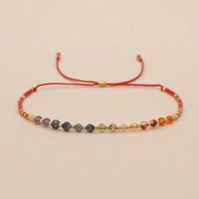 1pc Boho Style Summer Bracelet With Semi-Precious Stones, Colorful Glass Beads, Adjustable, Handmade, Great Gift For Women