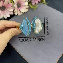 天然海蓝宝石原矿不对称巴洛克珍珠套链保色珠宝天然石摆件 - 藍色 - 查看 4