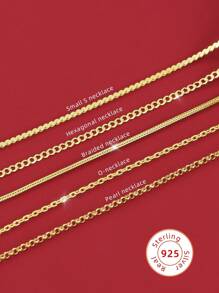 S925 Sterling Silver 18k Gold Plated Necklace For Women, Choker Style, Gold, Colorful, Bare Chain, Spring, Gold, Long, Thick
