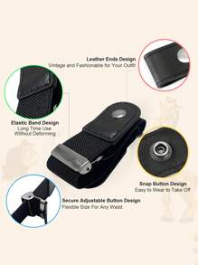 2PCS Elastic Waistband Is Simple And Adjustable In Length, Convenient And Practical. Joker PU Leather Slouchy Elastic Waistband Is Suitable For Daily Wear - Color - View 3