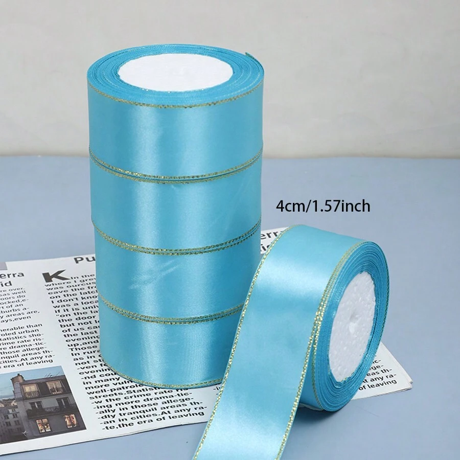 25 Yards Double Gold Edge Satin Ribbon 0.6/1/1.5/2.5/4cm Multiple Colors Gift Wrapping Ribbon Hair Accessory Clothing Material, Used For Gift Wrapping, Crafts, Bow Hair Ties, Wedding Party Decoration