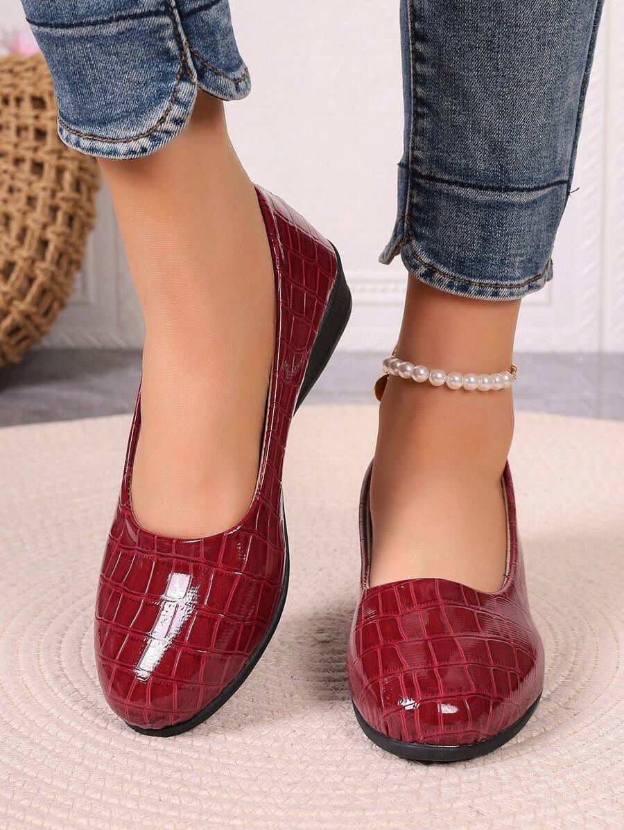 Zapatos de mujer de moda, bailarinas planas de unicolor, con suela suave y ligera, de bajo empeine, tipo mocasín, de tacón bajo casual - Rojo violeta - Ver 1