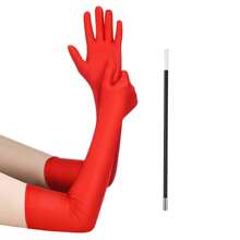 1pair Women Solid Costume Gloves & 1pc Detachable Costume Prop Halloween - Black - View 1