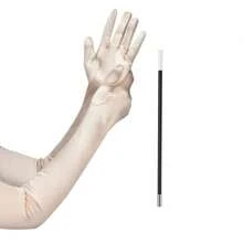 1pair Women Solid Costume Gloves & 1pc Detachable Costume Prop Halloween - Black - View 5