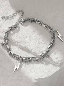 1pc Stainless Steel Men Hip-Hop Punk Style Lightning Bolt Bracelet, Perfect For Summer Party Accessory - Bracelet - View 7