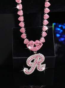CVNANA قلادة سلسلة مربوطة مزخرفة مليئة بالألماس للرجال والنساء، قلادة حرف الهيب هوب لشفة الشفاه المزخرفة، هدية مجوهرات للفتيات.