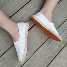 Giày lười nam đế dây, giày vải cho kỳ nghỉ và trang phục thường ngày, giày vải dệt thoáng khí cho nữ, giày chống trượt dệt bằng rơm cho nam và nữ, các cặp đôi, giày đế vải lanh thêu, giày đánh cá nam, giày thường ngày màu trắng, giày vải đen, giày trắng, giày nâu, giày bệt màu nâu, giày đen, giày xám, giày bệt màu đen (Kiểu này có mũi giày hẹp và đế tương đối cứng, đề nghị đặt hàng lớn hơn một cỡ) - trắng - Xem 3